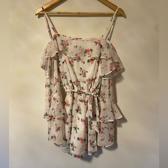 TOPSHOP Floral Cold Shoulder Long Sleeve Romper size 4 - Picture 3 of 7